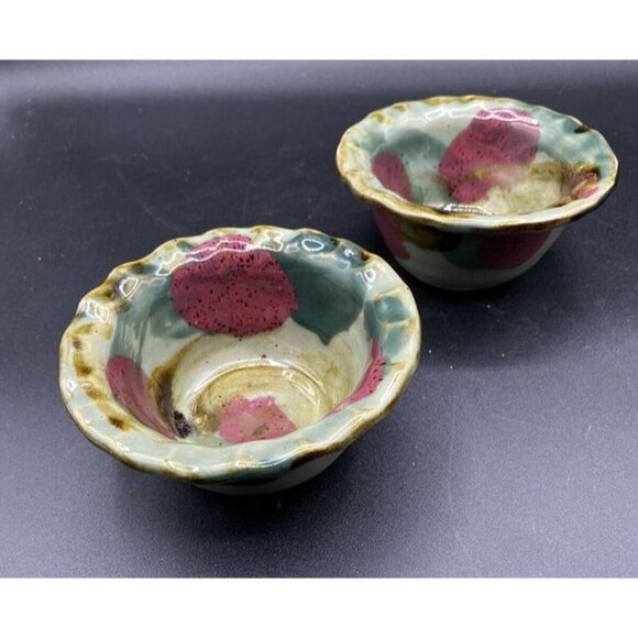 DK Clay 1996 Trinket Dish Salsa Dipping Sauce Bowl Pottery Drip Glaze Lot 2 B - Picture 4 of 11